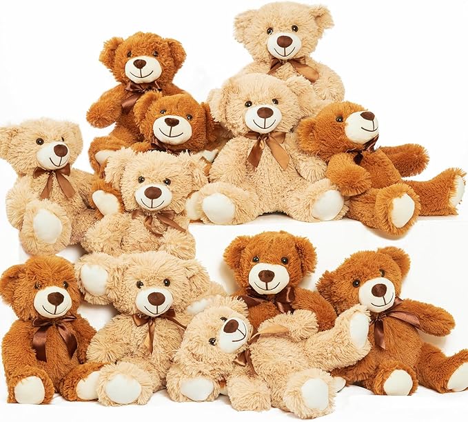 Teddy Bears Bulk 12 Pack Teddy Bear Stuffed Animal Plush Toys Gift for Kid Girlfriend,13.5 Inches Stuffed Bears for Christmas Valentine's Day Birthday Wedding Party, Light & Dark Brown