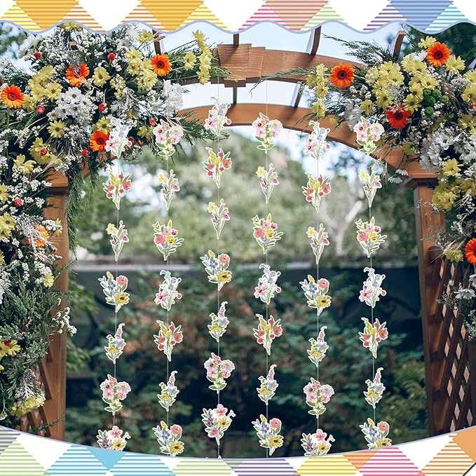 Epakh 6 Pcs Wildflower Garland Streamers Flower Paper Hanging Garland Wildflower Themed Party Decorations Wildflower Ceiling Decor for Spring Women Party Supplies