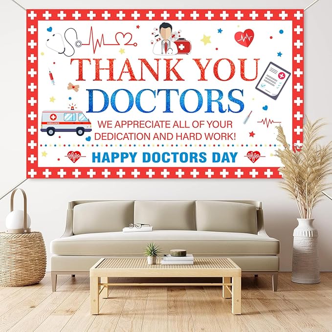Thank You Doctors Banner Backdrop for National Doctors Day Decorations, Thank You Doctors Decorations, Doctors Day Banner Party Supplies