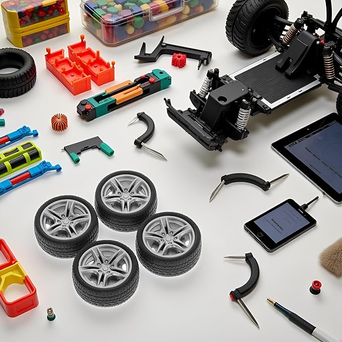 4 Pcs Black Tires,48mm Simulation Rubber Wheel Tire Wheel Toy Model DIY RC Spare Parts,Tire and Sets, Remote and App Controlled Vehicles Parts, Easy Installation