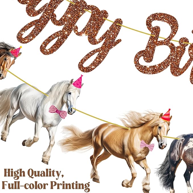 Horse Happy Birthday Banners Horse Birthday Party Decorations 2PCS Racing Horse Banner Horse Birthday Party Supplies for Western Horse Themed Baby Shower Supplies