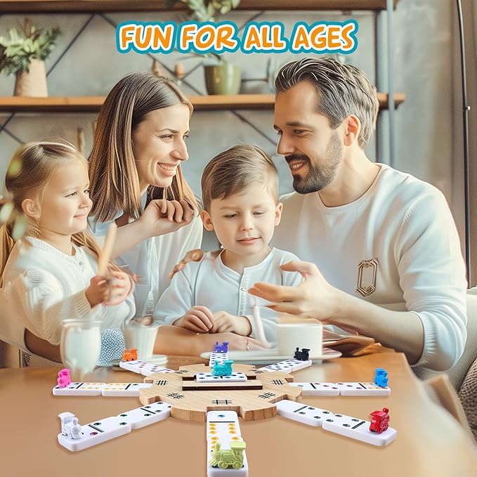 Mexican Train Dominoes Accessories Set with Wooden Hub (Felted Bottom) - Includes 9 Metal Train Markers & 100-Sheet Score Pads - Mexican Train Domino Game Replacement Parts for 2-8 Players Family Game