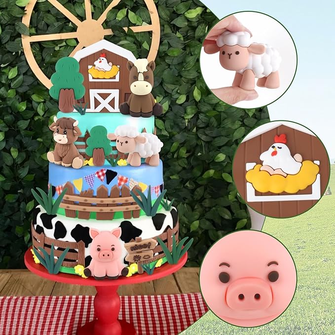 Hooqict 17Pcs Farm Cake Decorations Set with Mini Horse Cow Pig Sheep, Farm Animal Cake Toppers for Party Animal Birthday Cake Decorations Supplies Baby Showers