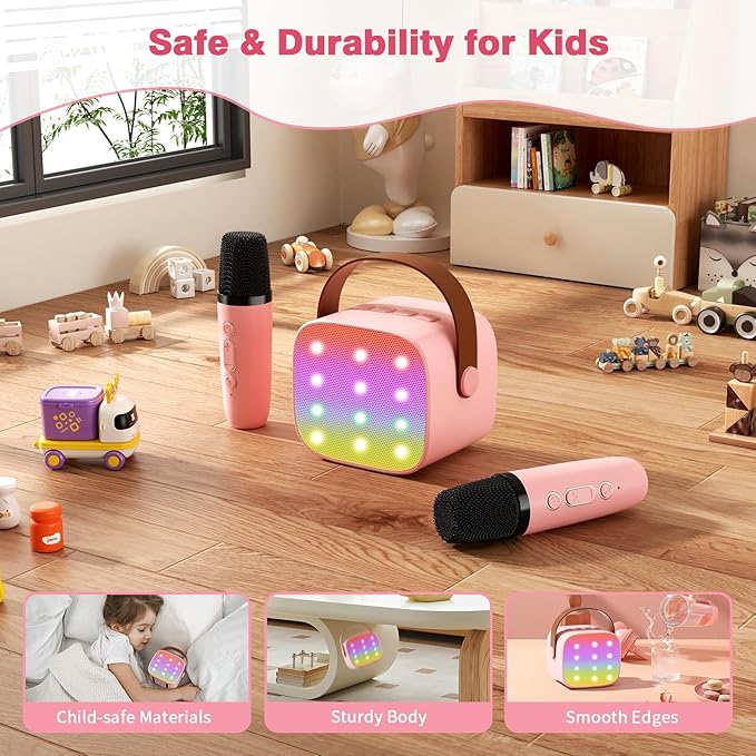Mini Karaoke Machine with 2 Wireless Microphones, 2026 TOP Kids Portable Bluetooth Karaoke Machine for 3, 4, 5, 6, 7, 8, 9,10,11,12+Year Old, Christmas Birthday Gifts for Girls Boys Adults Home Party