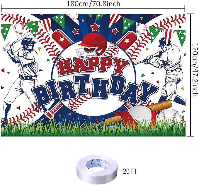 Baseball Birthday Party Backdrop Baseball Themed Happy Birthday Banner Photography Background for Boys Kids Teens Party Supplies 70.8 x 47.2 Inch