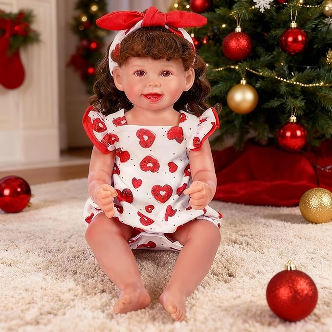 BABESIDE 3 Pcs Reborn Baby Doll Clothes for 17-22 Inch Dolls, Baby Doll Outfit Accessories with Heart Pattern fit Babydolls Girl , Red
