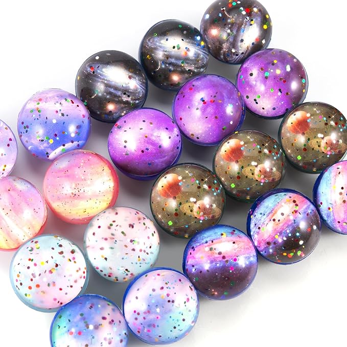 Ayfjovs 20 Pack Starry Space Bouncy Balls - 32mm Rubber Balls, for Space-Themed Parties, Bag Fillers, Easter Basket Stuffers, Classroom Prizes and Pet Toys - High Bounce, and Brightly Colored
