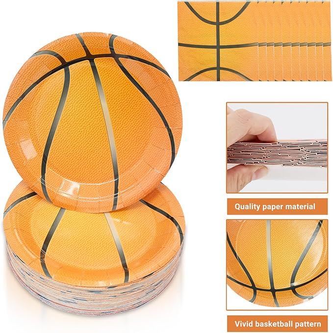 120 Pcs Basketball Party Supplies - 60 Pcs 7 Inch Basketball Plates 60 Pcs Basketball Napkins - Disposable Dessert Plates and Napkins Set for Kids Boys Birthday Basketball Theme Party Decorations