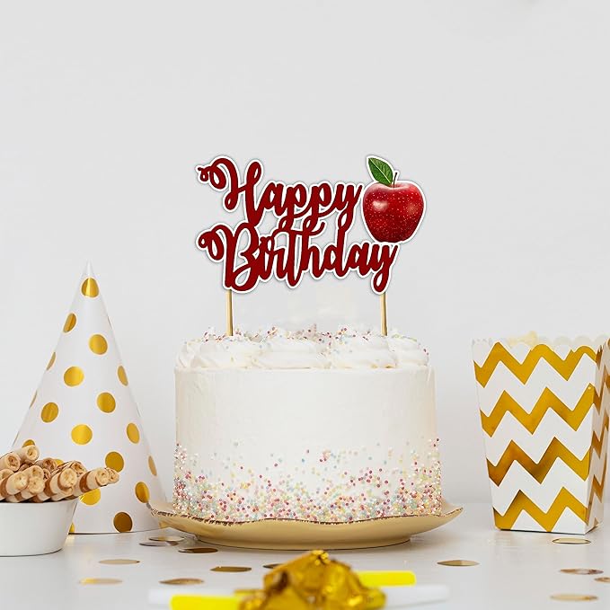Apple Happy Birthday Cake Topper – Fresh Fruit Theme Cake Decoration for Birthday Celebration, Apple Inspired Dessert Topper for Party Cakes, Table Display Styling, Photo Setup, and Colorful