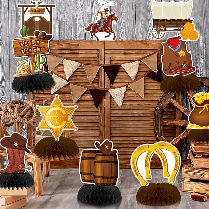 10 Pcs Cowboy Party Decorations, Wild West Cowboy Honeycomb Centerpieces for Tables Cowboy Party Decorations Western Themed Party Decorations Cowboy Birthday Party Decorations