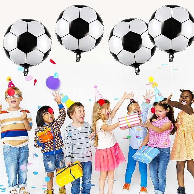 12 Pcs Soccer Balloons, 18 Inch Foil Mylar Helium Balloons for World Cup Sports Theme Birthday Decorations, Graduation Party Supplies