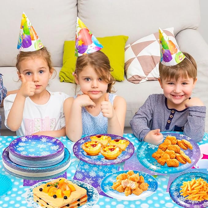 180PCS Frozen Birthday Party Supplies Serve 60,Snowflake Winter Wonderland Paper Plates and Napkins Kit for Christmas Winter Holiday New Year Birthday Party Supplies Decorations