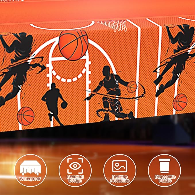 Basketball Tablecloth - 51 x 86 Inch Plastic Table Cover, Party Decorations for Boys Basketball Theme Birthday Party Supplies
