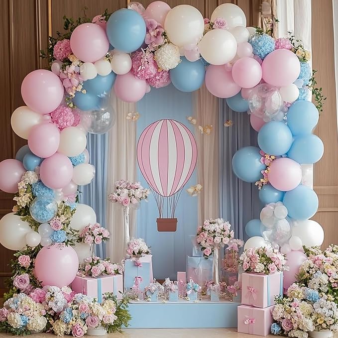 RUBFAC Pink and Blue Balloons 129pcs Different Sizes Pack of 18 12 10 5 Inch, Latex Gender Reveal Balloon Garland Arch Kit for Birthday Party Wedding Anniversary Baby Shower Decoration