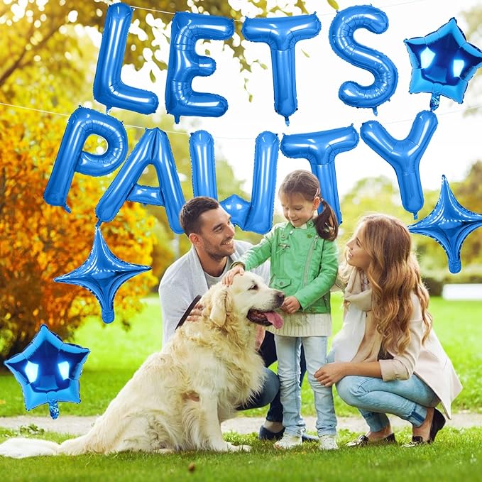 Lets Pawty Balloons Banner 16 Inch,Blue Birthday Decorations with 4pcs 10 Inch Star Balloons,Paw Foil Letter Balloon for Dogs Paw Pet Puppy Theme Party Supplies