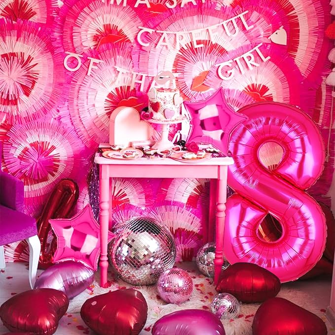 40 Inch Number Balloons Hot Pink 8 Large Number Balloon Anniversary Event Celebration Bachelorette Cowgirl Let's Go Girls Pink Themed 8th Birthday Party Decor Supplies 9 Pcs