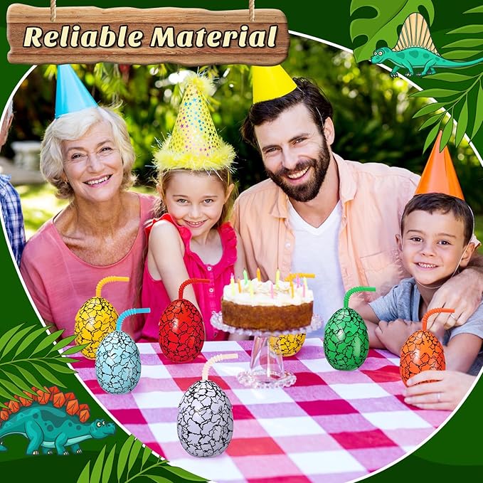 Maxcheck 12 Set Dinosaur Party Favor Cups with Lids and Straws Dino Cups for Kids 10 oz Crack Dinosaur Egg Bottles for Dino Theme Birthday Party Supplies Decorations