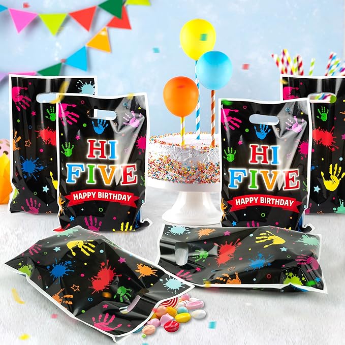Hi Five Painting Party Favor Bags - 50Pcs Colorful Art Paint Goody Candy Treat Gift Bags, Artist Drawing Theme Plastic Birthday Party Favor Supplies Decorations for Kids Boys Girls