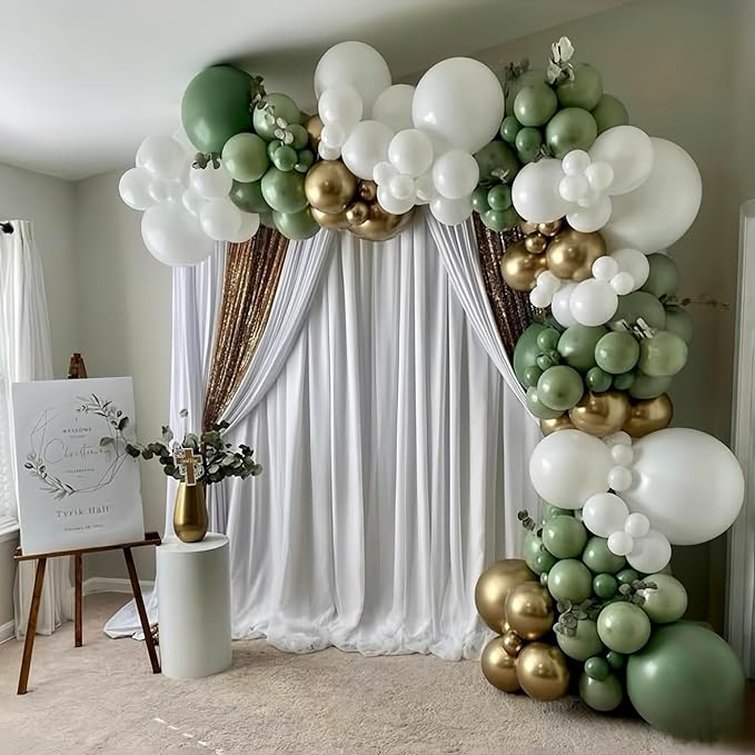Dusty Sage Green and Gold Balloons, 12 Inch Retro Olive Green White Gold Latex Muted Balloon Set for Girls Birthday Wedding Jungle Baby Bridal Shower Camp Bachelorette House Warming Party Decorations