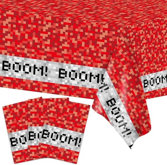 3PCS Pixel Party Table Cover for Video Game Themed Birthday Decoration Pixel Gaming Birthday Tablecloth Waterproof Gamer Mining Tablecloth for Kids Gamer Mining Party Supplies Decorations
