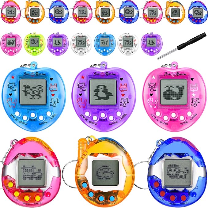 12 Pcs Virtual Electronic Digital Pets Keychain Easter Basket Egg Fillers for Teen Kid , Small Toys for Party Favor Goodie Bags Stuffers Bulk Retro Handheld 90s Pets Game Gift (Heart-Shaped,4 Color)