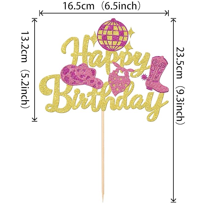 1 PCS Glitter Western Cowgirl Birthday Cake Topper - Disco Cowgirl Cake Decorations for Western Rodeo Theme Girls Birthday Party Supplies - Gold