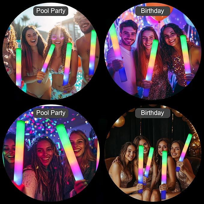 36 Pcs LED Foam Glow Sticks Bulk,Glow in The Dark Party Supplies，Foam Light Up Sticks 3 Modes of Color Flashing for Birthday,Wedding,Raves,Carnival,Halloween Christmas,New Year,Concert