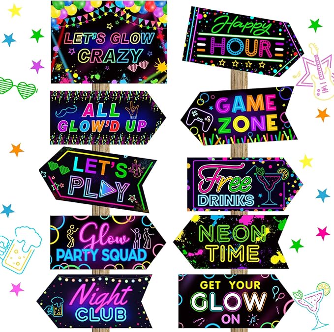 Gueevin 20 Pcs Party Supplies Decorations Home Sign Cutouts for Party Decorations Supplies(Glow in The Dark)