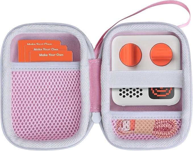 Hard Case Compatible with Yoto Mini Kids Audio Music Player Children Speaker Plays Audiobook Cards Radio (Pink + Off White Case)