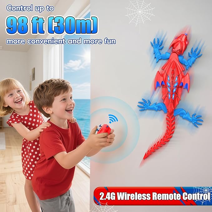 TWFRIC Wall Climbing Gecko Lizard: The Rechargeable Remote Control Car Toy - Exciting RC Crawlers for Kids Ages 6 & Up! Unlock Endless Fun! Perfect for Halloween, Christmas & Birthday Gifts! (Red)
