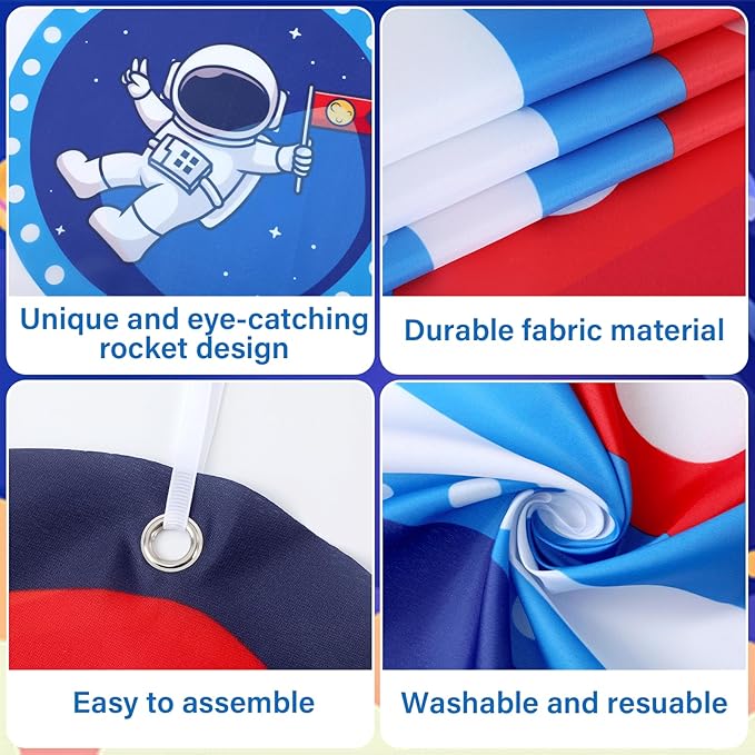 Spcae Birthday Decorations Outer Space Party Supplies Rocket Ship Door Banner Backdrop Astronaut Planet Photograph Background Photo Prop Galaxy Solar System Themed Porch Sign for Kids Boys Girls