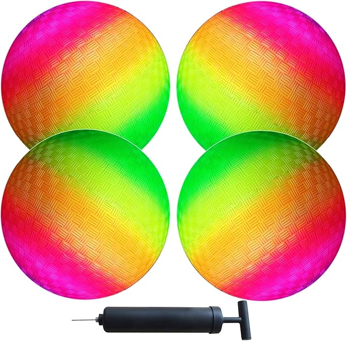 AppleRound 8.5-inch Dodgeball Playground Balls, Pack of 4 Balls with 1 Pump, Official Size for Dodge Ball, Handball, Camps and Schools