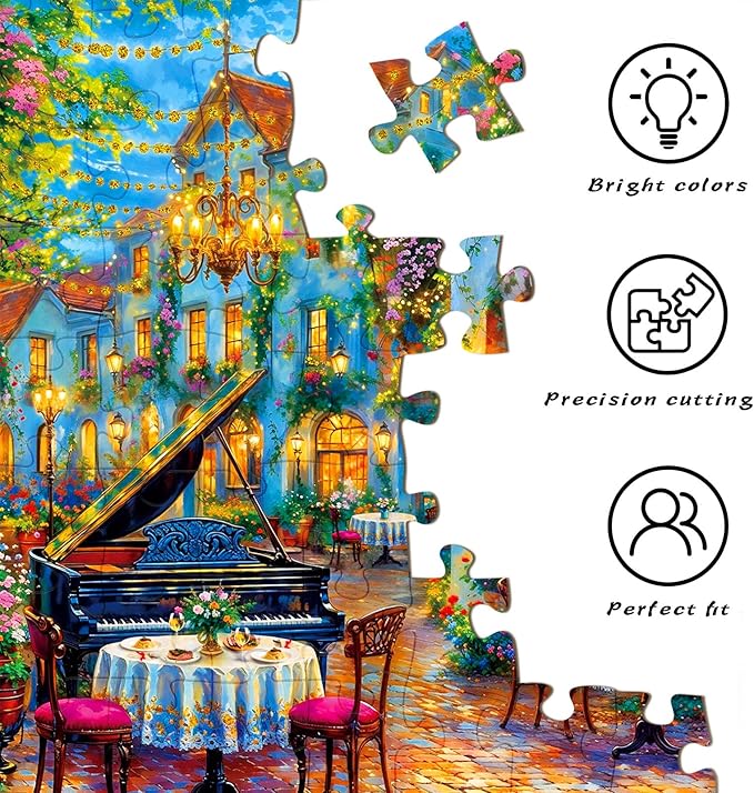 Jigsaw Puzzles for Adults 1000 Pieces, Jigsaw Puzzle 1000 Pieces,Challenging Family Games Gifts，Home Decor Birthday Party Gift Toy for Men Women Elders Seniors, 1:1 Poster-Romantic Piano