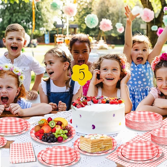 180Pcs Red Gingham Party Supplies Paper Plates and Napkins Serve 60 Disposable Tableware Set for Birthday Party Decorations Game Day Family Holiday Sports Events