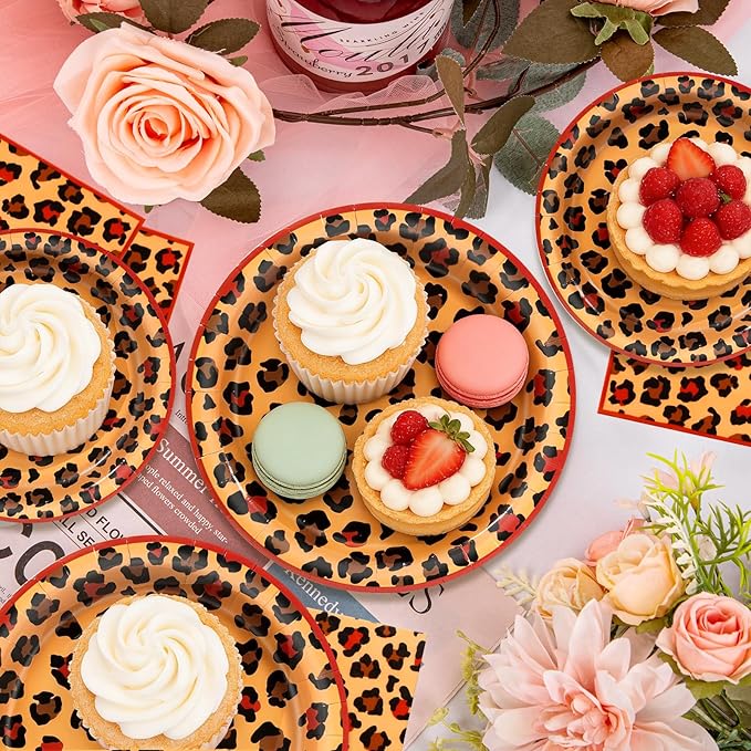 180pcs Red Cheetah Print Birthday Party Decorations,Leopard Print Plates and Napkins Set,for Girls Night Big Mama Women Birthday Party Supplies,Serves 60 Guests