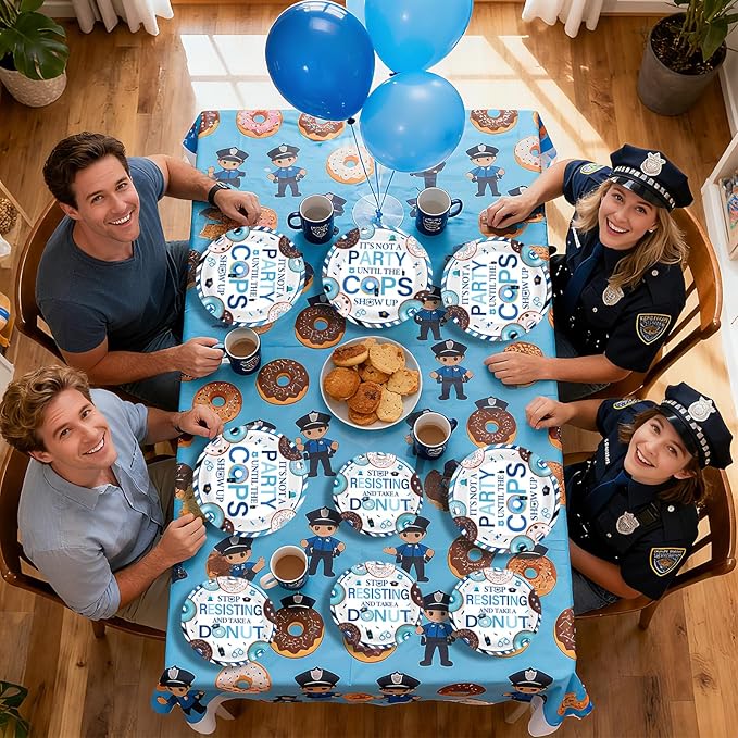 96Pcs Police Party Decorations Donut Party Plates and Napkins Sheriff Tableware for Police Birthday Retirement Decorations
