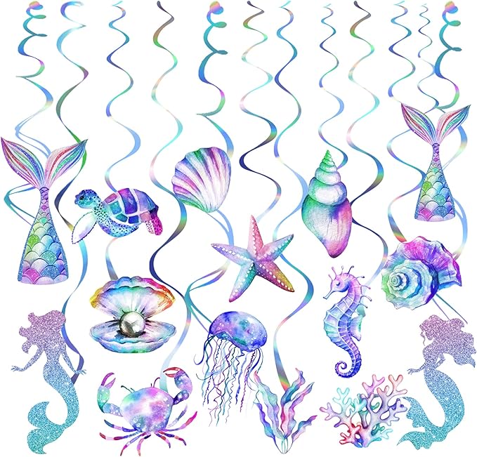 30 Pcs Mermaid Hanging Swirl - Mermaid Party Decorations, Mermaids Parties Supplies for Girls, Ocean Ceiling Streamers for Mermaids Party Favors, Baby Shower and Theme Birthday Parties Decoration