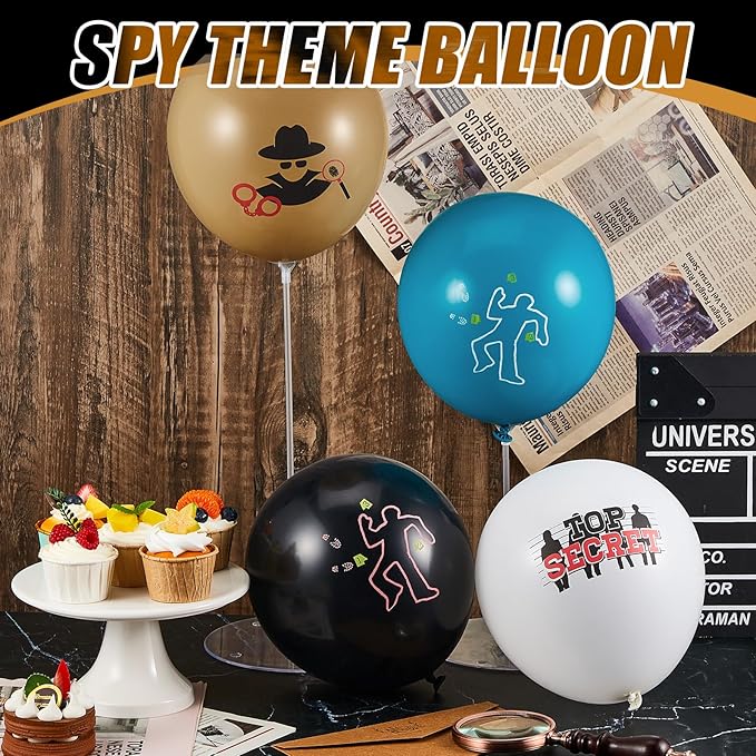 Liliful 60 Pcs Top Secret Spy Theme Balloon Detective Decoration Latex Red and Black Balloons Agent Spy Party Decorations Detective Themed Birthday Party Supplies (Vibrant)
