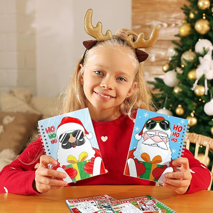 Omgouue Christmas Sticker Coloring Books 3-Pack,Christmas Toys Activity Pad for Kids Toddlers Ages 2-8(30 Scenes)