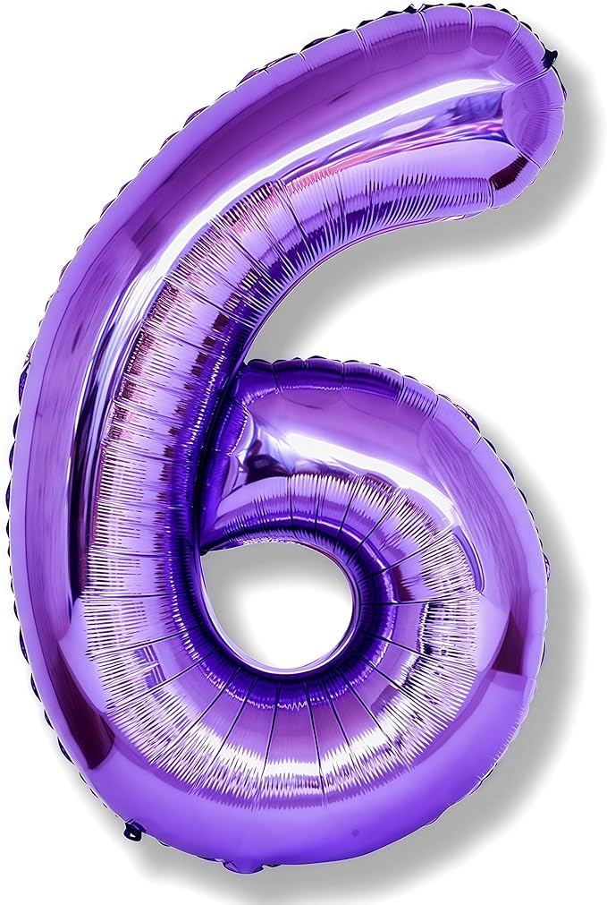 Purple Number 6 Balloon for Girls 6th Birthday, 40 Inch Number Foil Balloon 6, Mylar Helium Large Balloon for Kids 6 Years Old Birthday Party Decor Anniversary Graduation Party Decorations Supplies