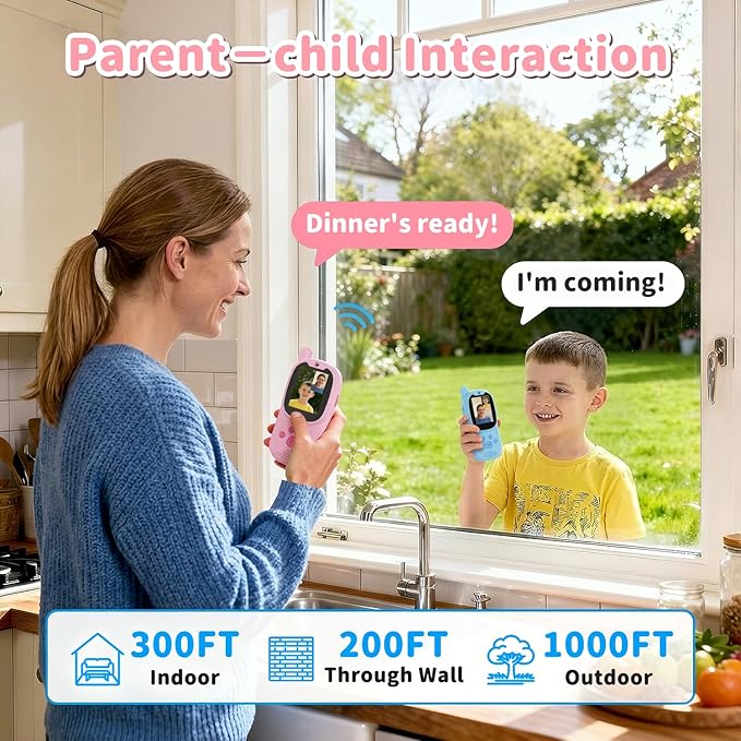 Video Walkie Talkies for Kids, Handheld 2 Pack Rechargeable Video Intercom Kids Walkies Talkies, Indoor Outdoor Toys for Family Games, Outside, Camping, Hiking for Boys Girls Ages 3-12 (Pink+Blue)