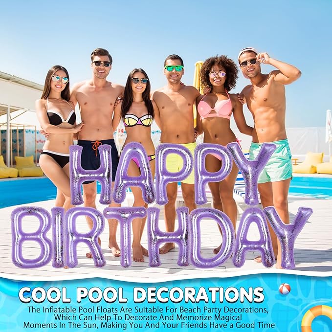 Shappy 20'' Happy Birthday Pool Large Floating Letter Balloons with Adhesive Dots Inflatable Pool Decorations for Summer Birthday Party
