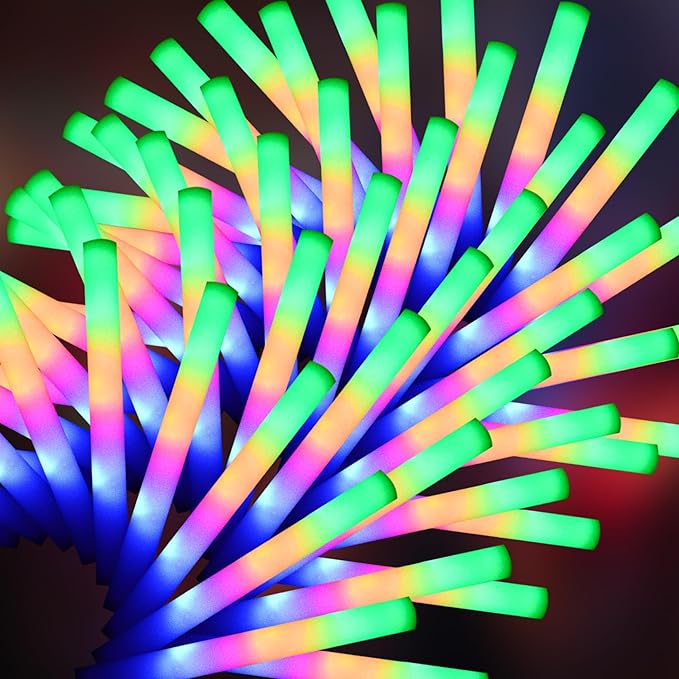68 Pcs LED Foam Glow Sticks Bulk,Glow in The Dark Party Supplies，Foam Light Up Sticks 3 Modes of Color Flashing for Birthday,Wedding,Raves,Carnival,Halloween Christmas,New Year,Concert