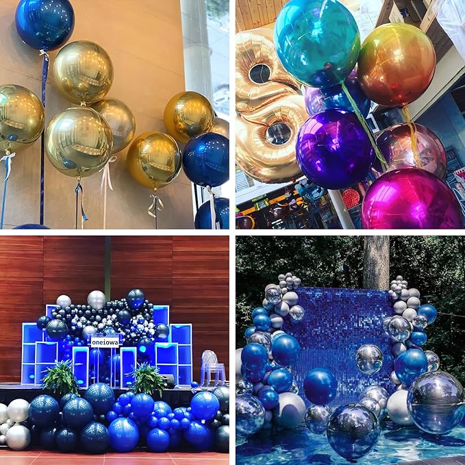 PartyWoo Navy Blue Foil Balloons 6pcs 22 Inch Large Round Foil Big Giant 4D Jumbo Inflatable Mirror Ball Mylar Balloons for Graduation Men Birthday Baby Shower Space Themed Party Decorations