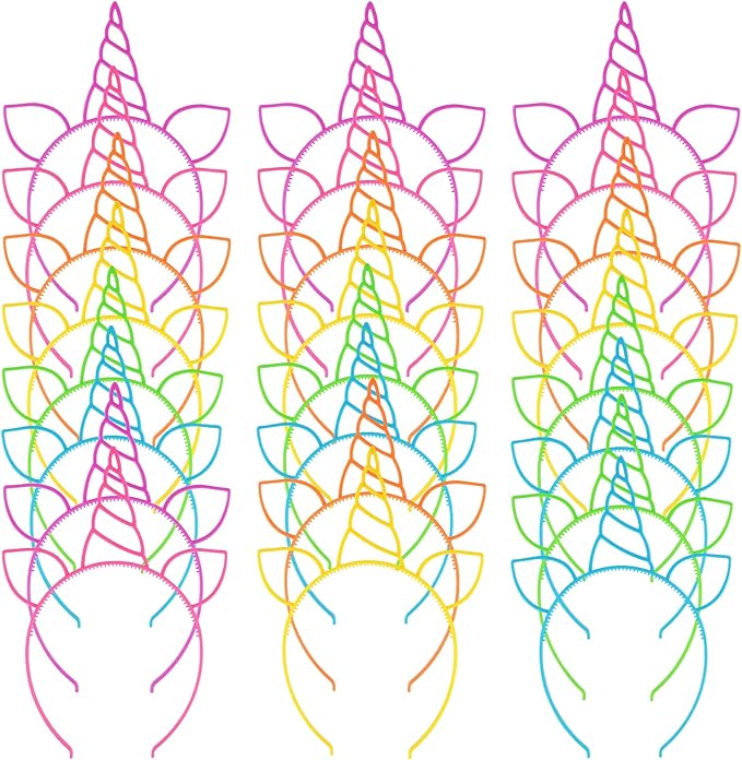 24 Pcs Unicorn Headbands Unicorn Birthday Party Favors,Plastic Hairbands for Girls,Headware Accessories for Party Supplies Gift,Teens Toddlers Children