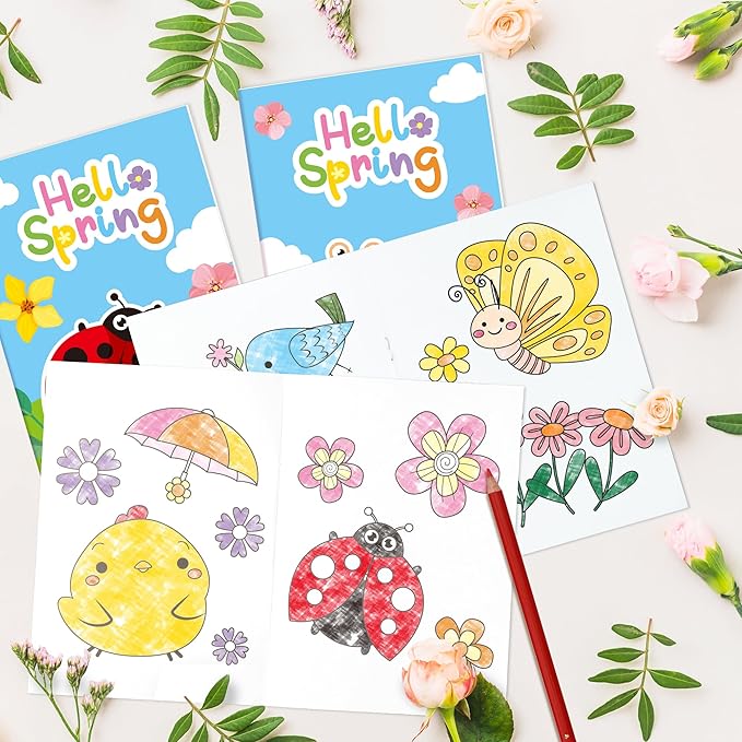 X1zuue Spring Coloring Books for Kids - 24Pcs Bulk Hello Spring Mini Coloring Booklet DIY Art Drawing Book for Toddlers Easter Holiday Party Goodie Bags Stuffers Sunday School Classroom Favors