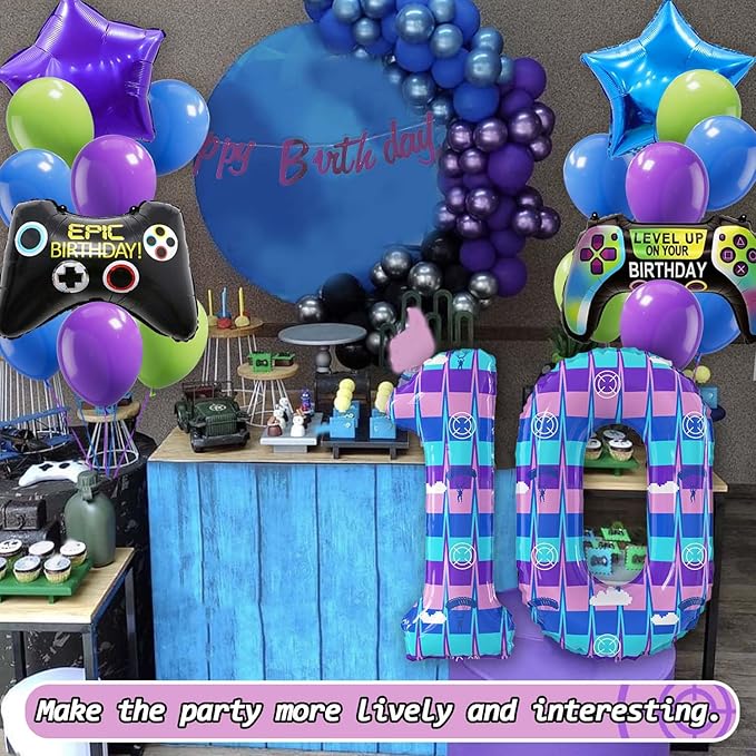 Video Game Theme Birthday Party Number Balloons Piñata Gaming Party Decor Balloons Large Number Balloons for Kids Battle Boys Birthday Party Decoration Supplies(Number 10 Set)