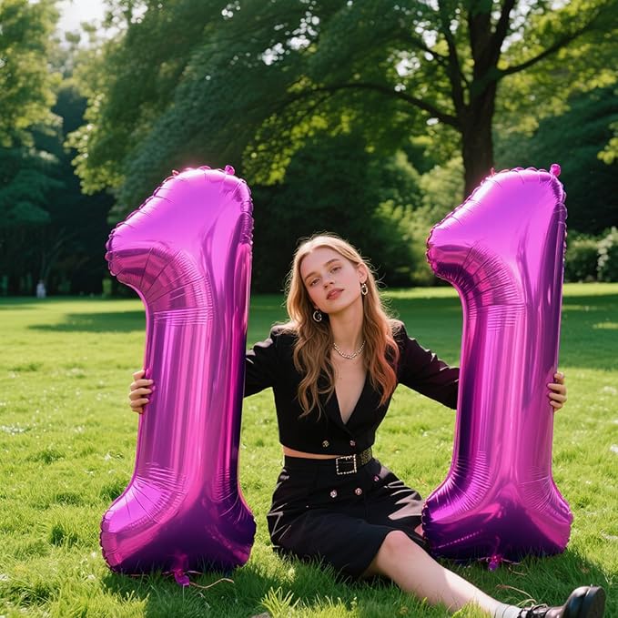40 Inch Large 11 Balloon Numbers Rose Purple Big Foil Number Balloons Giant Helium Happy Birthday Party Decorations for Man and Women, Huge Mylar Anniversary Party Supplies