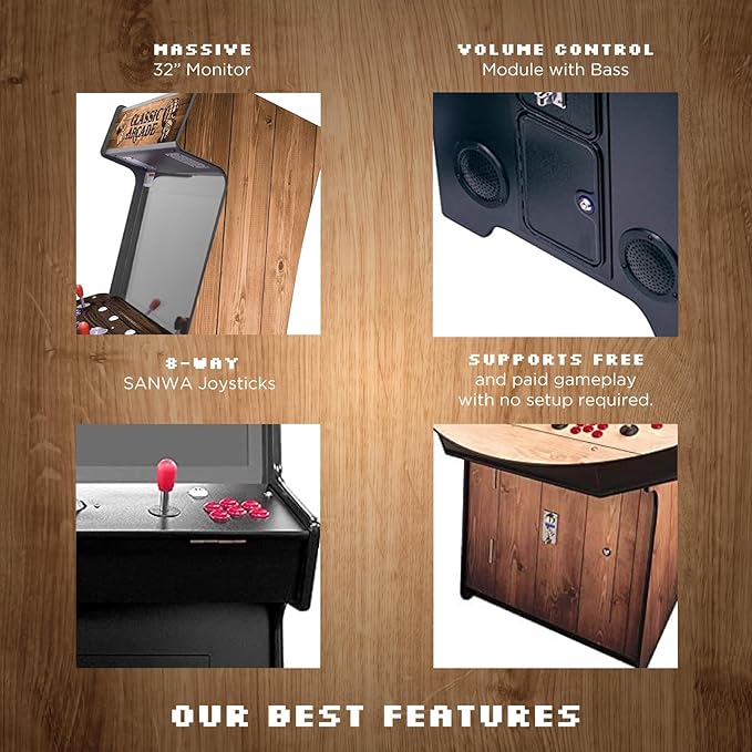 Creative Arcades Full-Size Commercial Grade Cabinet Arcade Machines | Stools Included | Slim Woodgrain Edition | 32" Screen (6296 Games (2-Player), Light Pine)