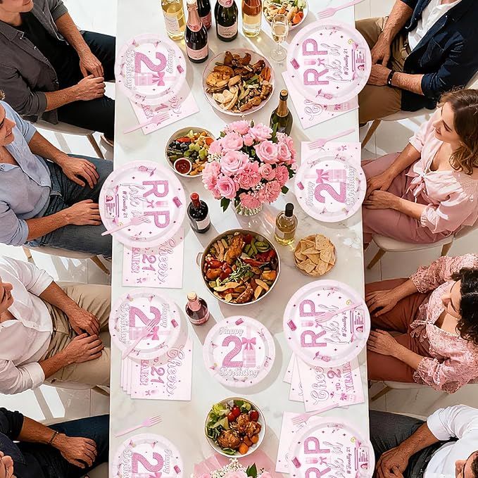 96Pcs Happy 21st Birthday Decorations Young Cheers to 21 Years Plates and Napkins Rip Fake Id Finally 21 Birthday Decoration Favors for Girls 21 Years Old Bday Party Supplies Serves 24